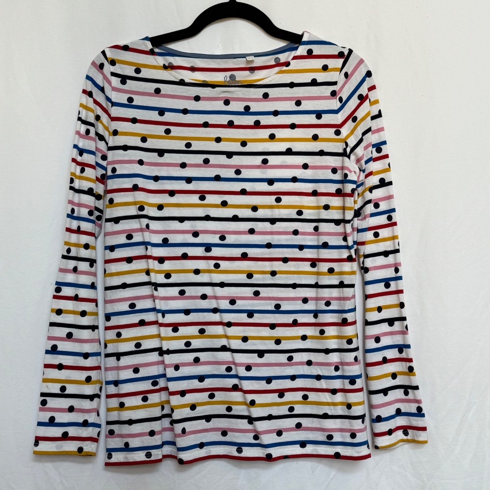Boden Womens Long Sleeve Striped Polka Dot Cotton Top Multi Color Size US 8